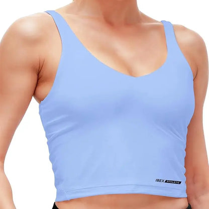 Women's Longline Ribbed Workout Tank Top with Built-In Bra and Padding for Yoga, Running, Gym, and Fitness Activities