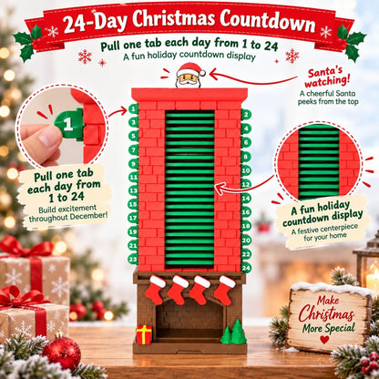 24-Day Santa Chimney Christmas Countdown Calendar, Mechanical Reusable Advent Calendar with Pull Tab Design, Fireplace Mantel Decor Desktop and Christmas Seasonal Display