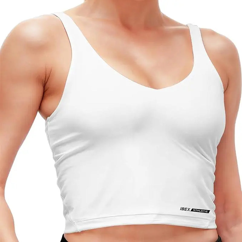 Women's Longline Ribbed Workout Tank Top with Built-In Bra and Padding for Yoga, Running, Gym, and Fitness Activities