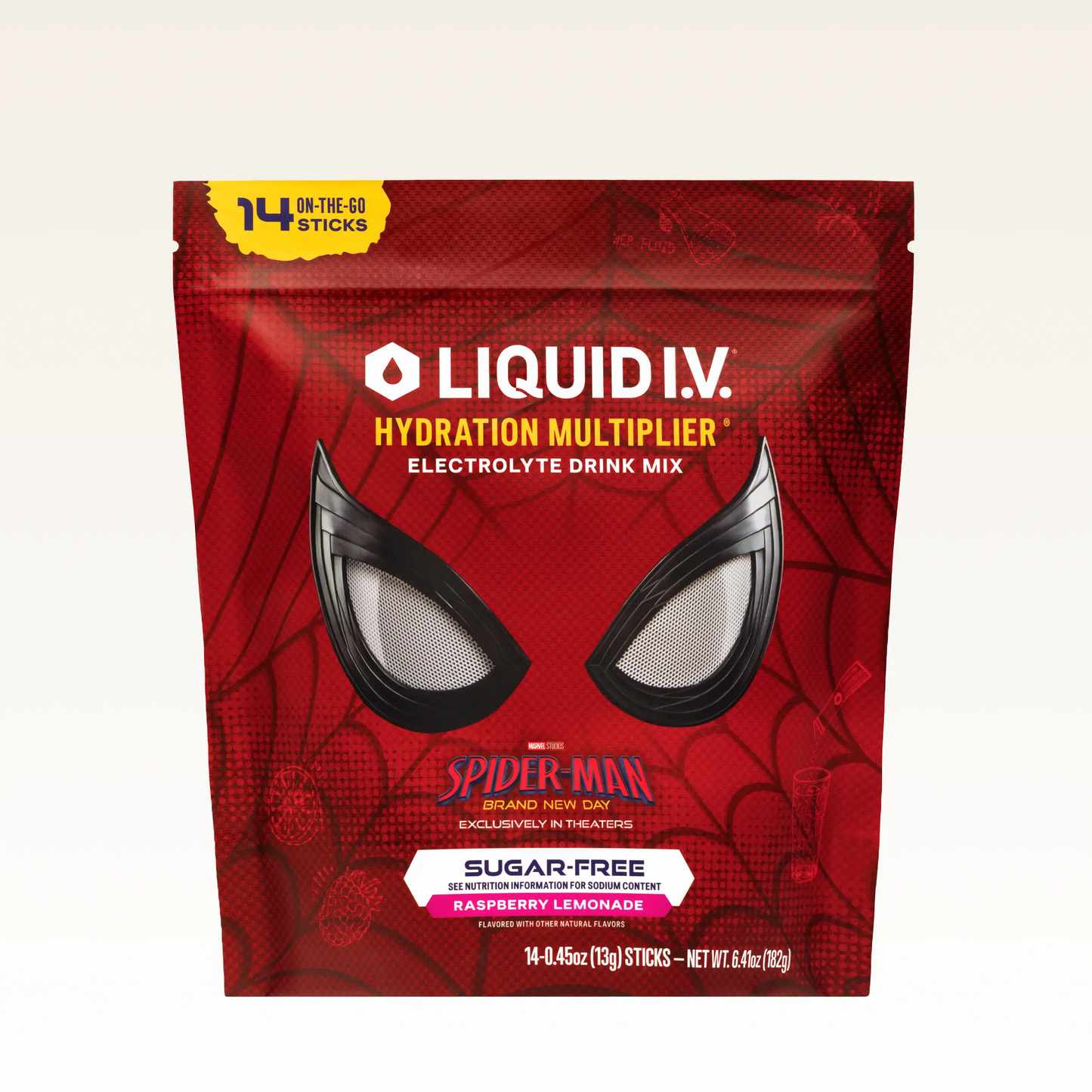 Liquid I.V. Limited Edition Spider-Man Hydration Multiplier Sugar-Free - Raspberry Lemonade - Hydration Powder Packets | Electrolyte Powder Drink Mix | Convenient Single-Serving Sticks | 8 Vitamins & Nutrients | 1 Pack (14 Servings)
