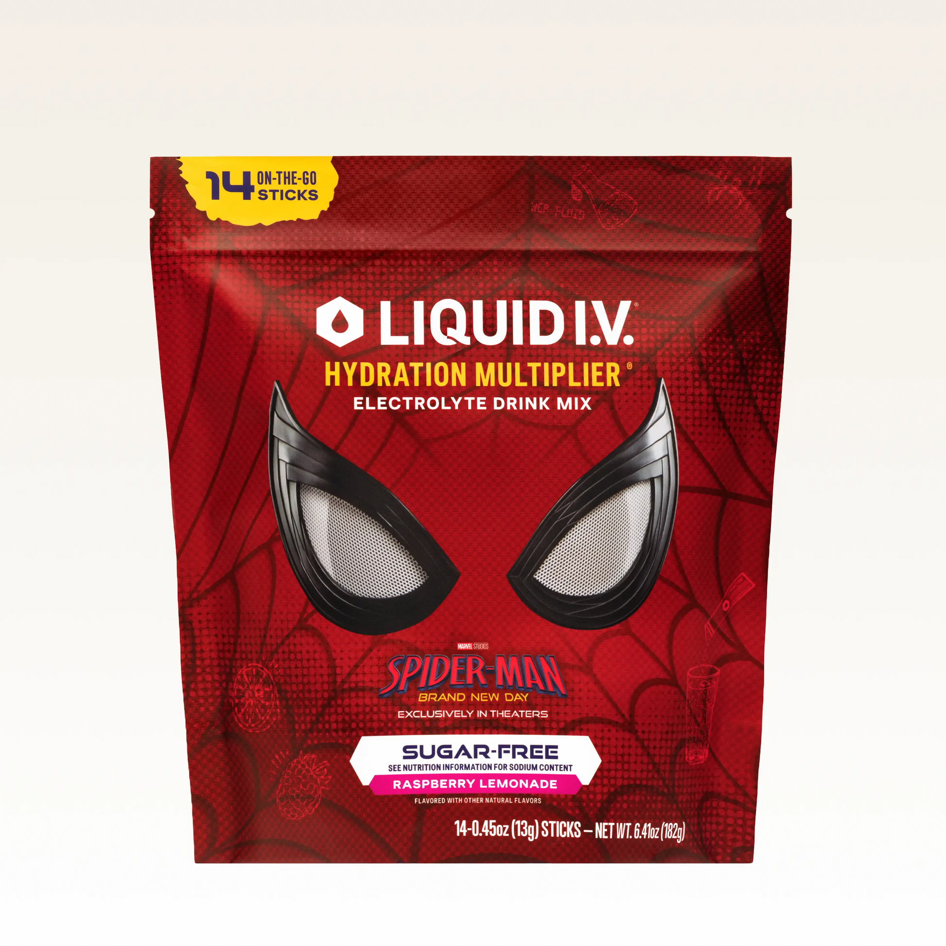 Liquid I.V. Limited Edition Spider-Man Hydration Multiplier Sugar-Free - Raspberry Lemonade - Hydration Powder Packets | Electrolyte Powder Drink Mix | Convenient Single-Serving Sticks | 8 Vitamins & Nutrients | 1 Pack (14 Servings)