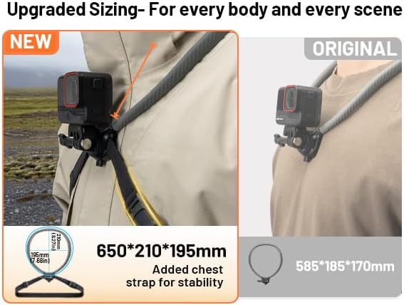 Caplock Action Camera Neck Mount, Large Size, Quick Release Neck Camera Holder & Chest Strap, Hands-Free POV Vlogging for DJI OSMO Action 6/5 Pro/Pocket 4/3/Xtra Muse, Gopro 13-10, Insta360