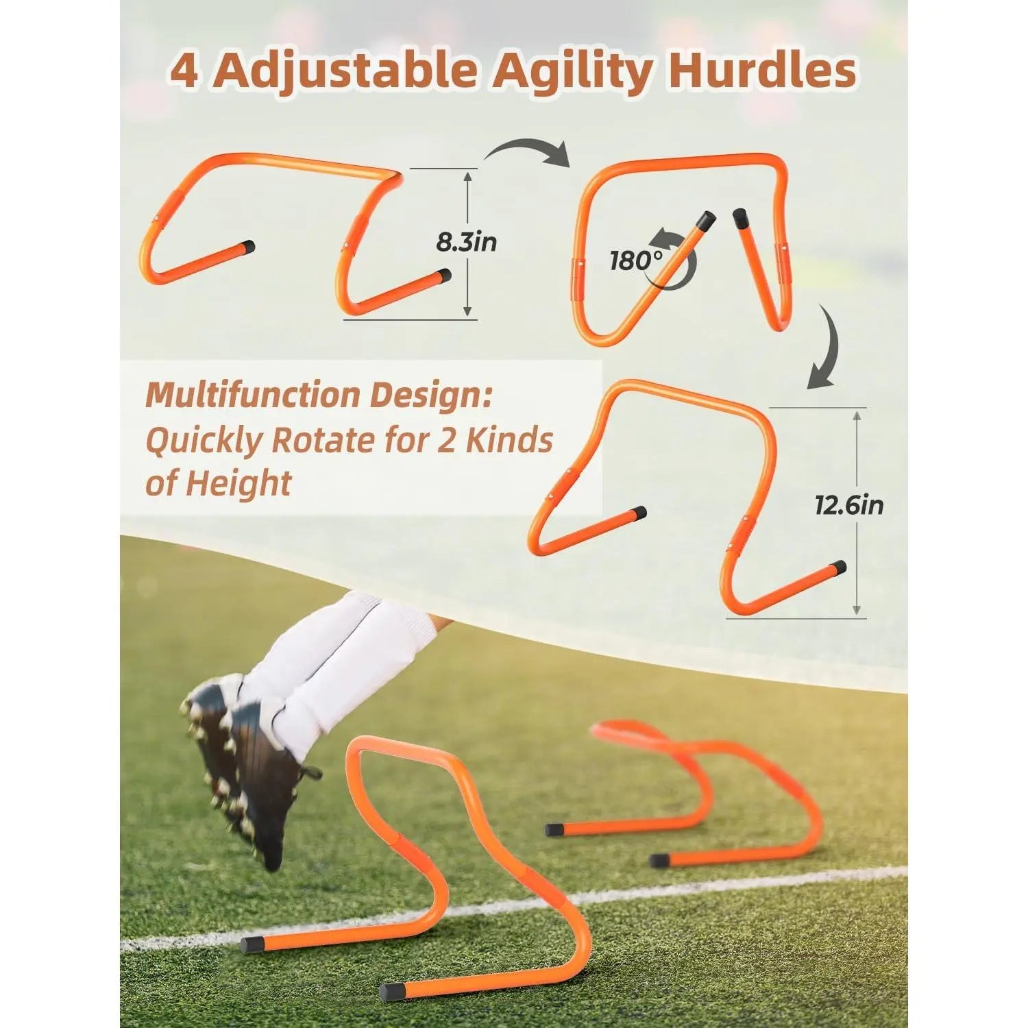 Agility Training Equipment Set: Includes 4 Hurdles, 20-Foot Speed Ladder with 12 Rungs, 12 Disc Cones, Resistance Parachute, Jump Rope, and 5 Resistance Bands