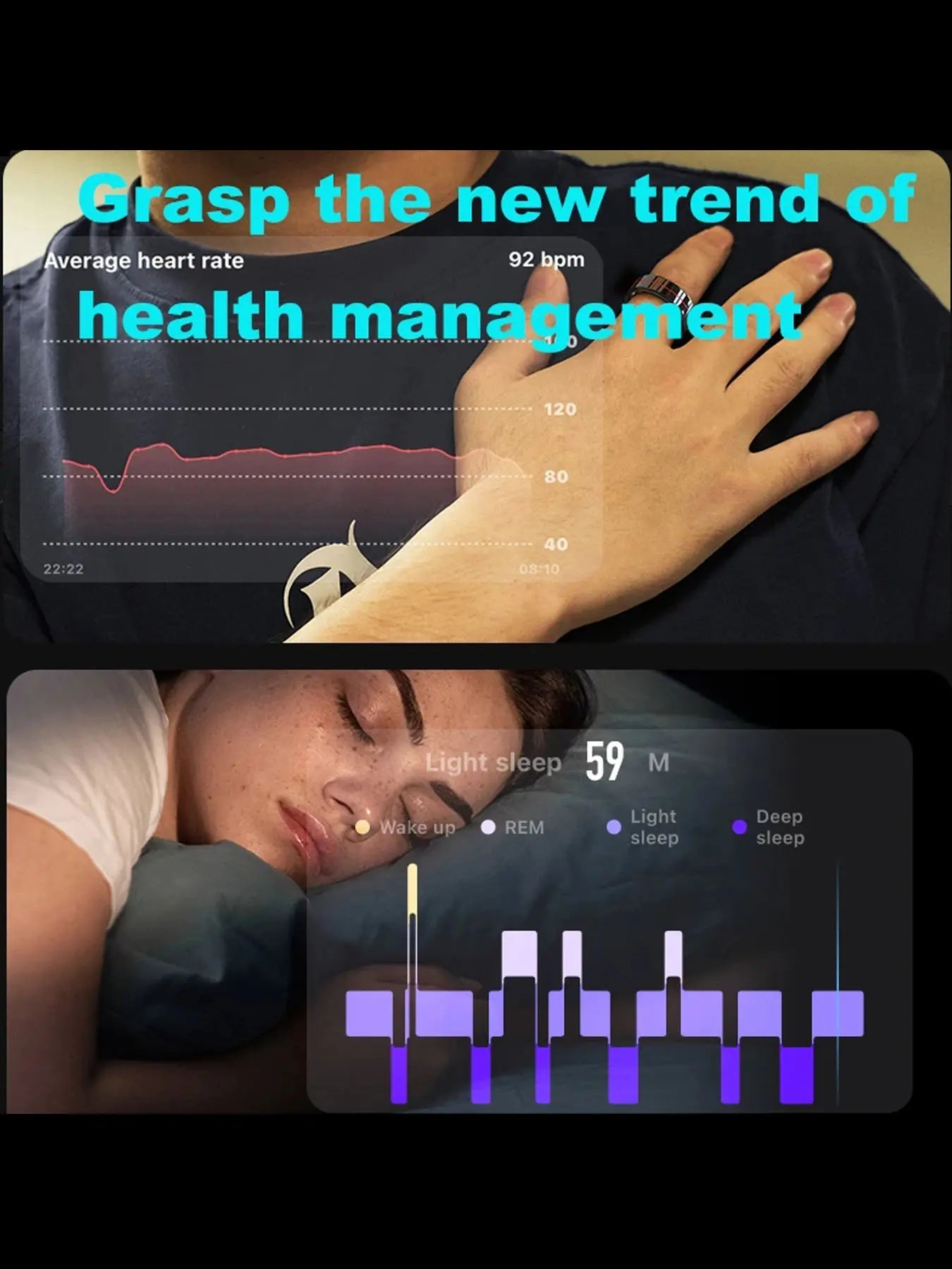 Smart Finger Ring Health Tracker, Heart Rate Monitor, Temperature, Sleep, Stress Management, Cycle Reminder, Fitness Ring for Men and Women, Wearable, Wireless Fitness Tracker, Wearable Fitness Trackers