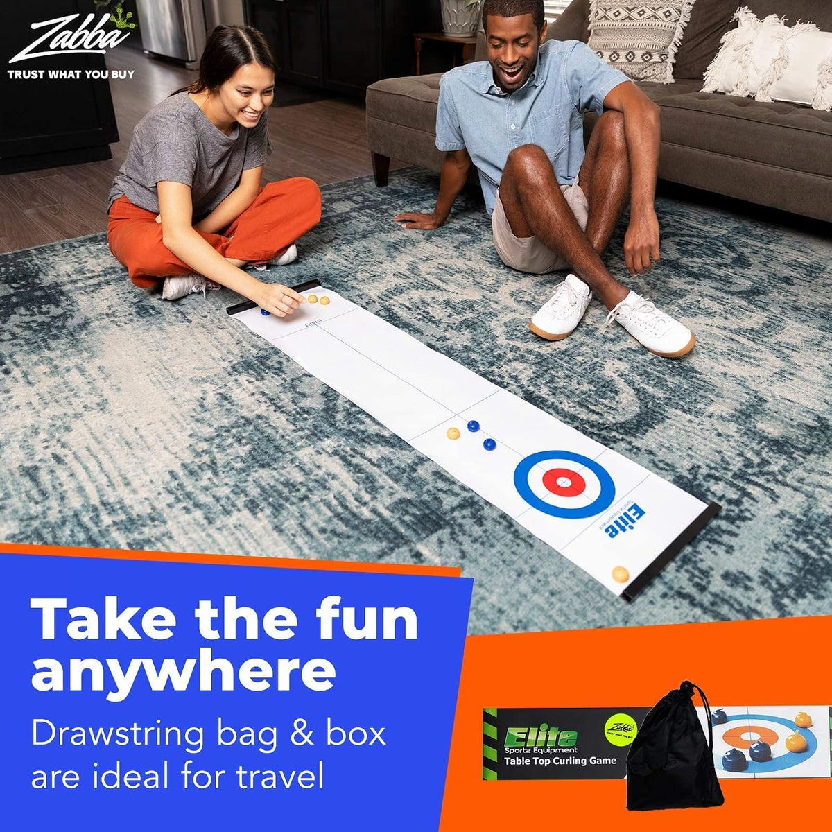 Curling Game - Tabletop Games for Adults, Kids & Families - 4 Ft X 1 Ft Mat for Indoor Fun W/Bonus Travel Bag - Ages 6 & Up
