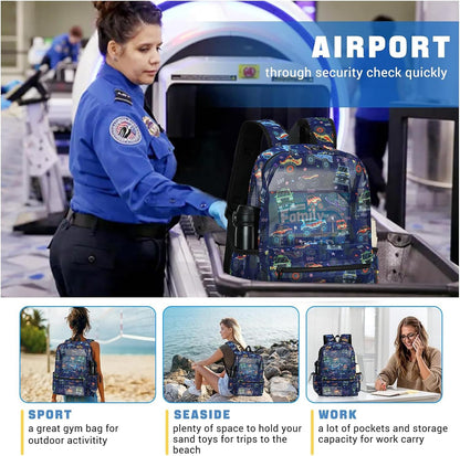 Mesh Backpack Kids Boys Girls Bookbag See through Preschool Backpacks Casual Daypack for School Beach Travel Sport (Navy-Vehicle)