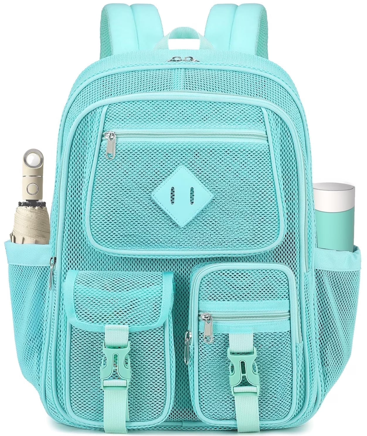 Mesh Backpack School Backpacks Large Capacity See through Bookbag Stadium Approved with Multiple Compartments Pockets for School(Lake Green)