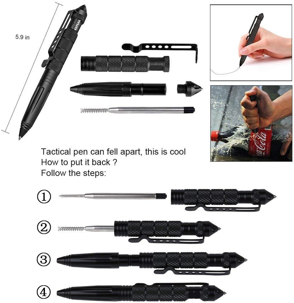 Ultimate Military Tactical Pen - Self Defense Tool with Emergency Glass Breaker and 6 Ink Refills