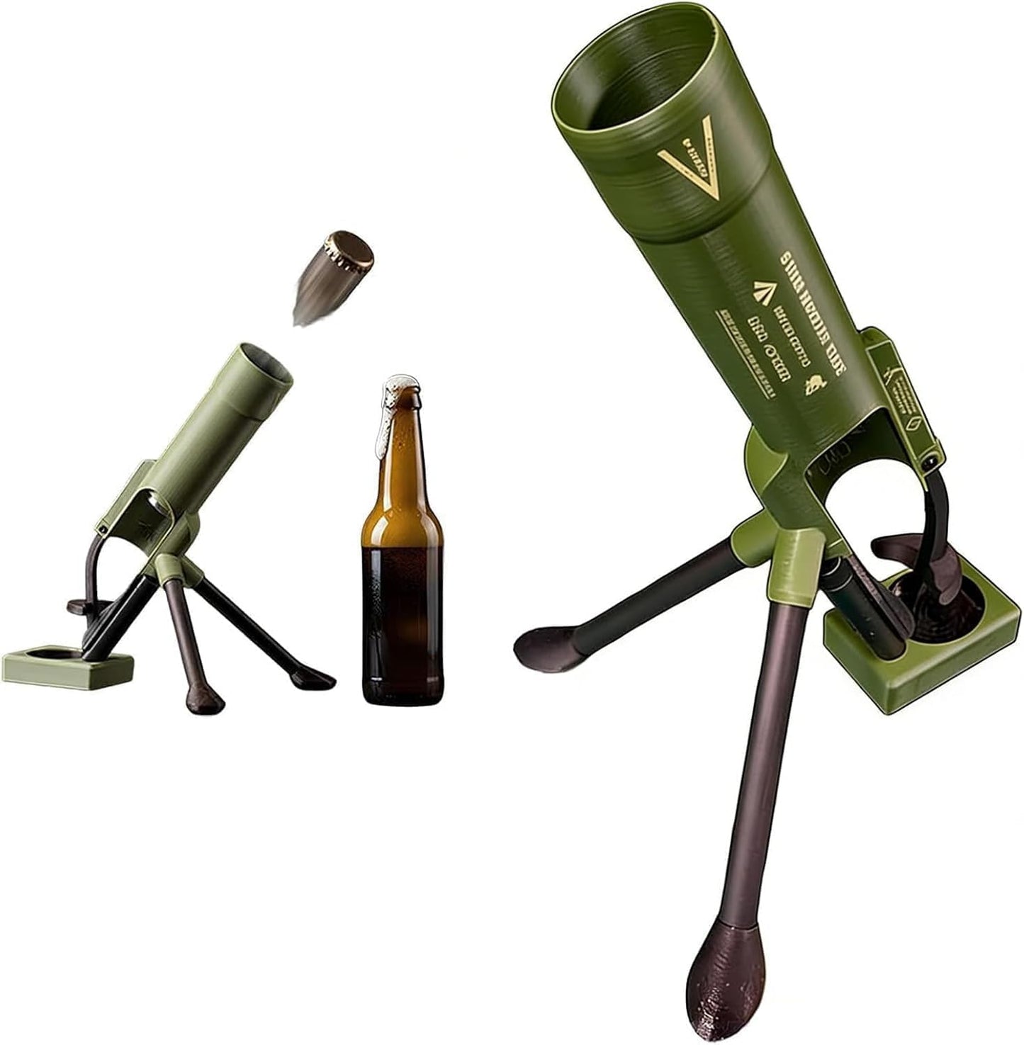 Mortar Bottle Opener Beer Bottle Mortar Opener Tube, 51mm Heavy Duty Tactical Cap Launcher Hands-Free, Funny Beer Bottles Opener For Bars Desks Shelves Green (Green-For Corona Beer 335ml)