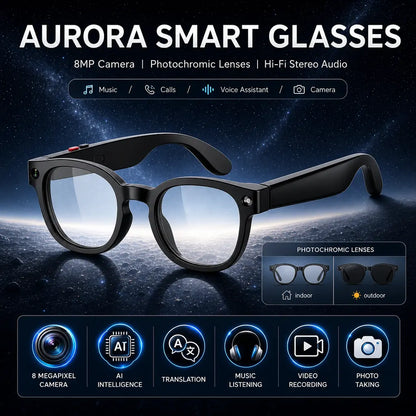 Sightflow Smart AI Camera Glasses with 8MP Photochromic UV-Protective Lenses, Real-Time Translation in 160+ Languages, Bluetooth Audio, Hands-Free Photo and Video Capture, Touch Control, Ideal for Travel and Outdoor Use, Compatible with iOS and Android