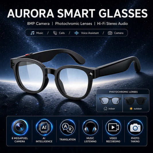 Sightflow Smart AI Camera Glasses with 8MP Photochromic UV-Protective Lenses, Real-Time Translation in 160+ Languages, Bluetooth Audio, Hands-Free Photo and Video Capture, Touch Control, Ideal for Travel and Outdoor Use, Compatible with iOS and Android