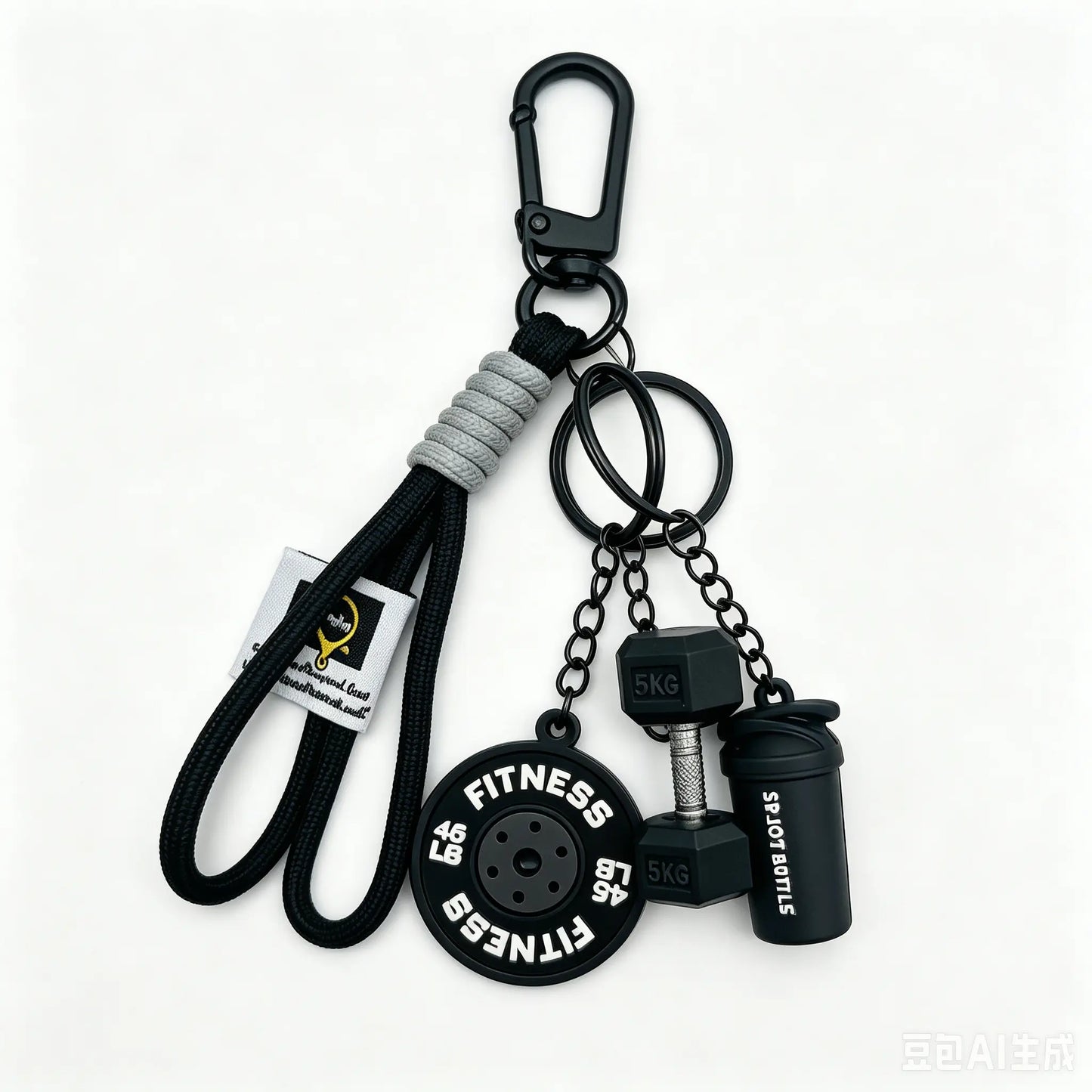3D Fitness-Themed Keychain, Durable Silicone and Metal Bag Charm Featuring Dumbbell, Barbell, and Weight Plate, Compact Mini Size with Sturdy Connecting Chain