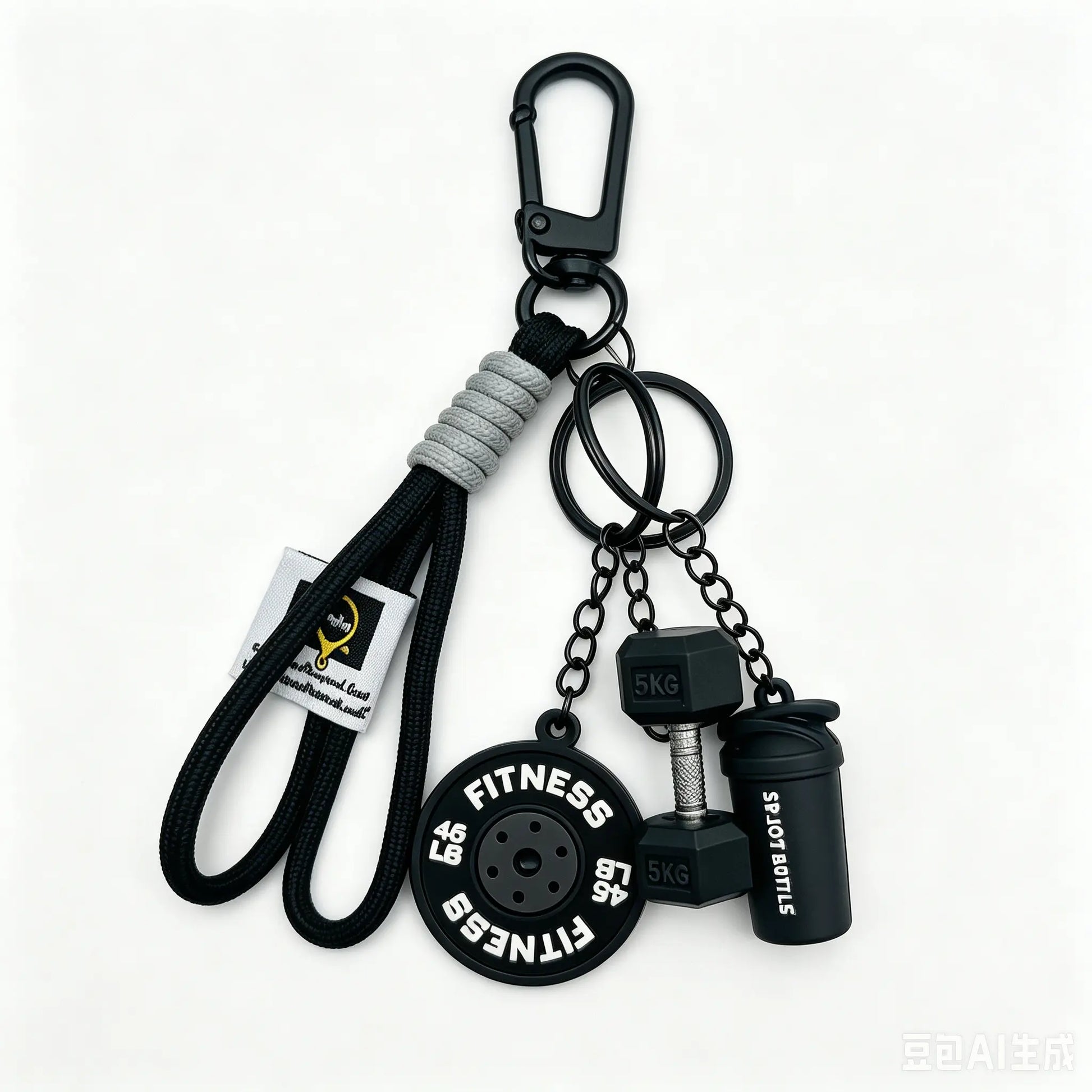 3D Fitness-Themed Keychain, Durable Silicone and Metal Bag Charm Featuring Dumbbell, Barbell, and Weight Plate, Compact Mini Size with Sturdy Connecting Chain