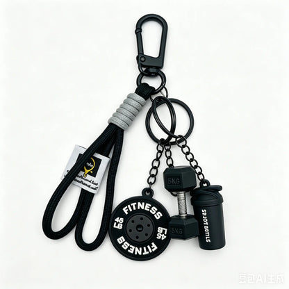 3D Fitness-Themed Keychain, Durable Silicone and Metal Bag Charm Featuring Dumbbell, Barbell, and Weight Plate, Compact Mini Size with Sturdy Connecting Chain