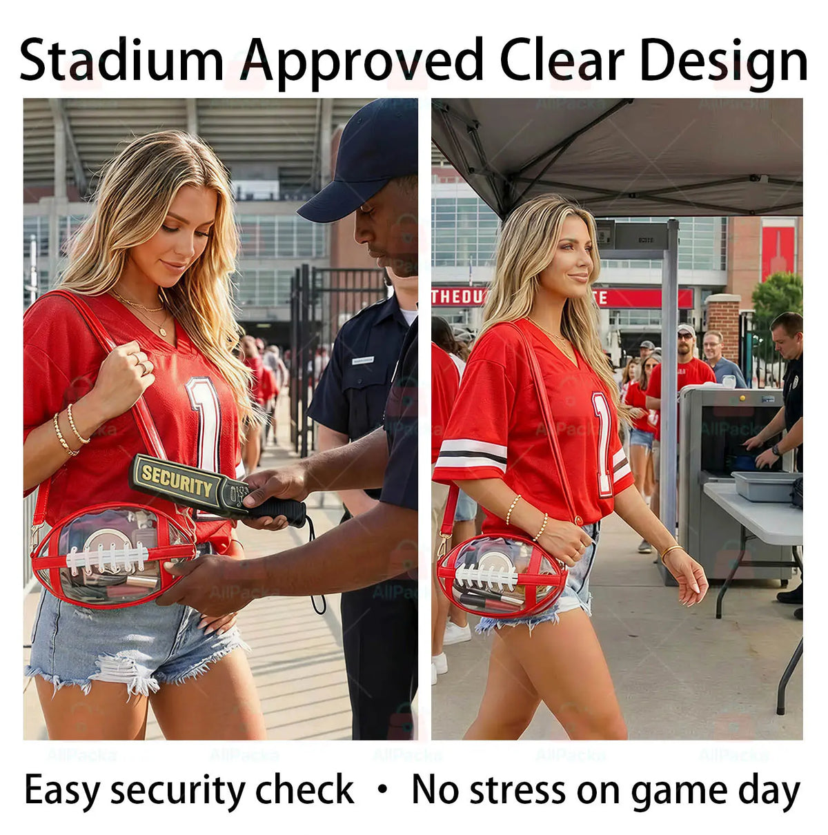 Transparent Football-Shaped Crossbody Bag - Stadium Approved PVC Game Day Bag with Adjustable Strap