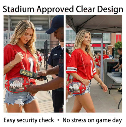 Transparent Football-Shaped Crossbody Bag - Stadium Approved PVC Game Day Bag with Adjustable Strap