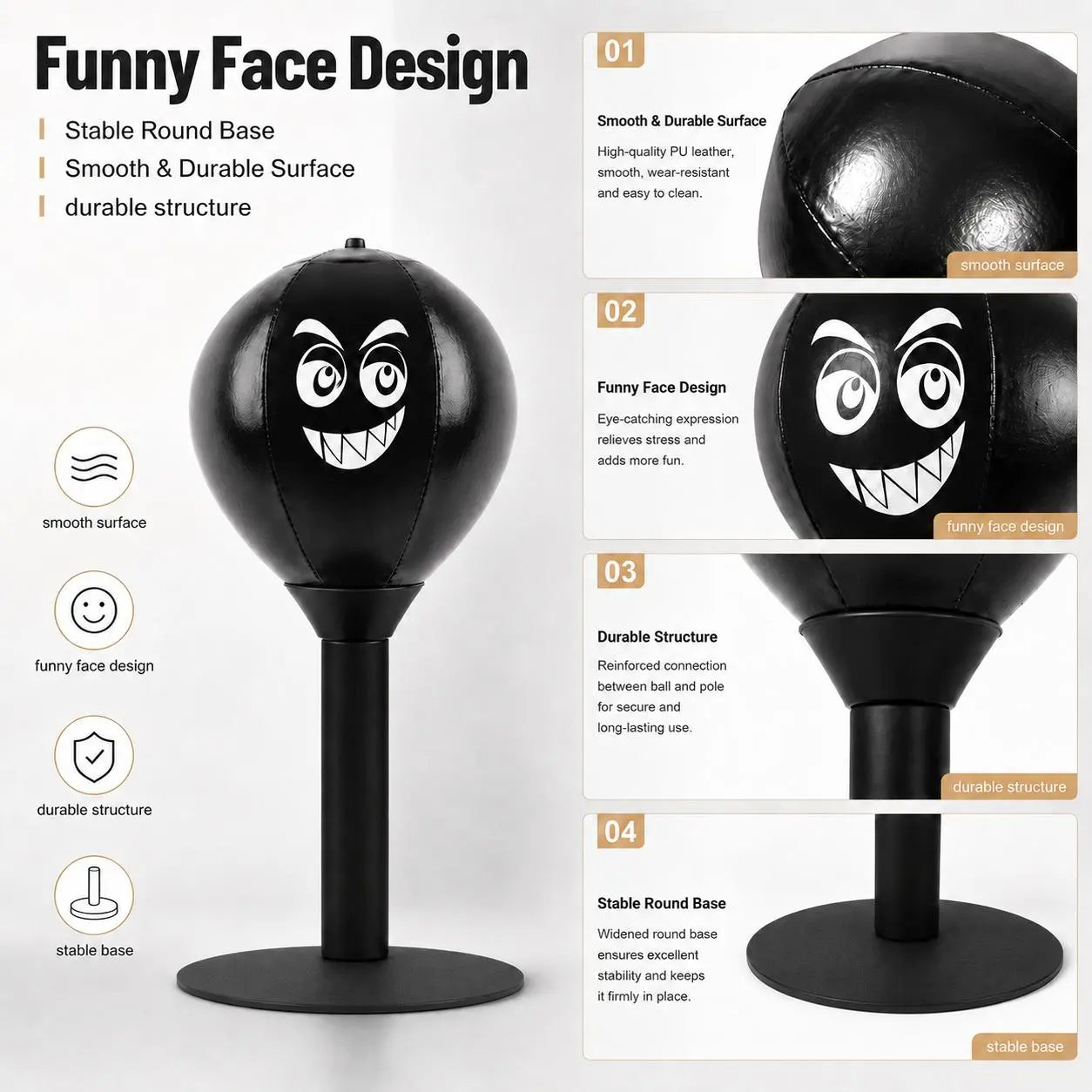 Desktop Boxing Bag - Stress Relief Speed Trainer with Durable PU Ball, Carbon-Steel Spring, and Suction Cup Mount for Office Use