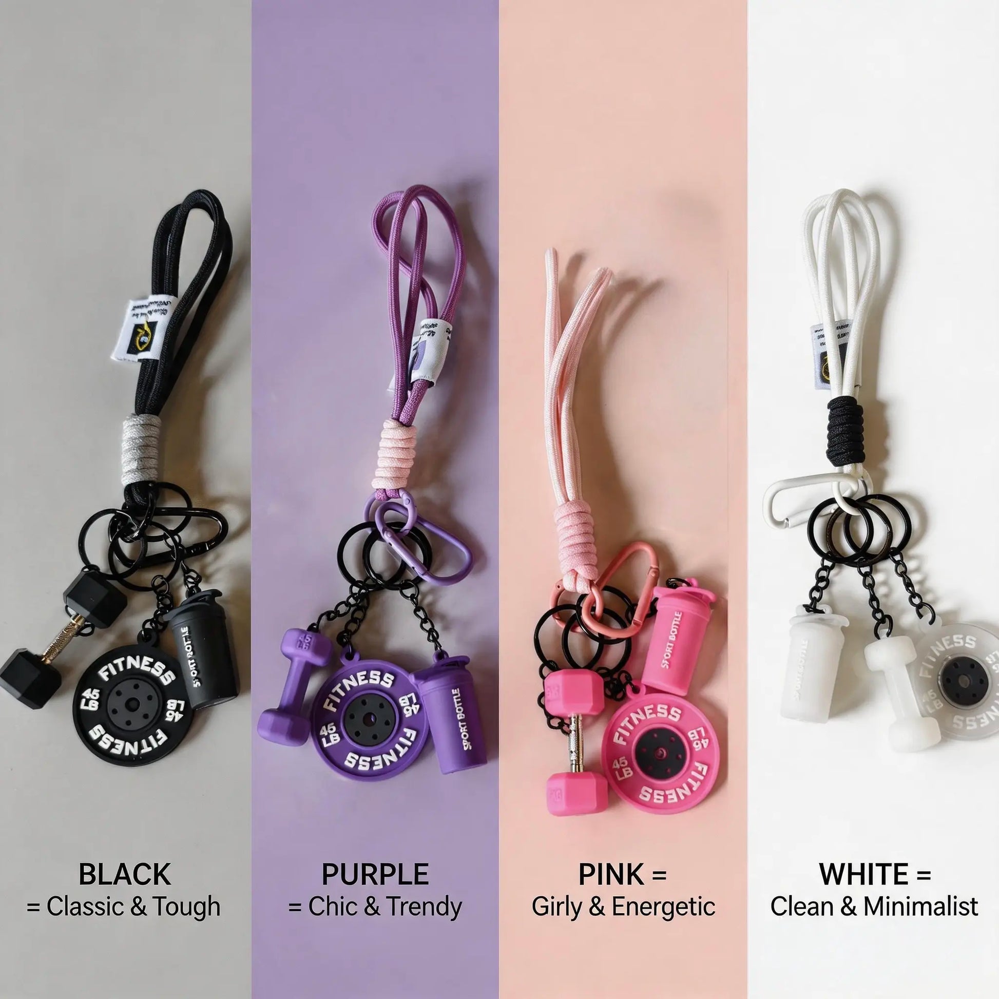 3D Fitness-Themed Keychain, Durable Silicone and Metal Bag Charm Featuring Dumbbell, Barbell, and Weight Plate, Compact Mini Size with Sturdy Connecting Chain