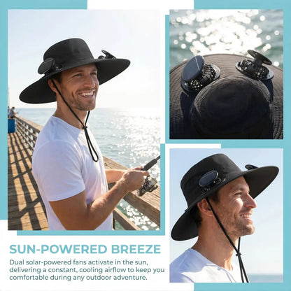 Solar Cooling Fan Hat for Men Women | Wide Brim UV Protection Sun Hat with Dual Solar Fans | Breathable Adjustable Outdoor Hat for Fishing Camping Hiking Beach,Summerwins