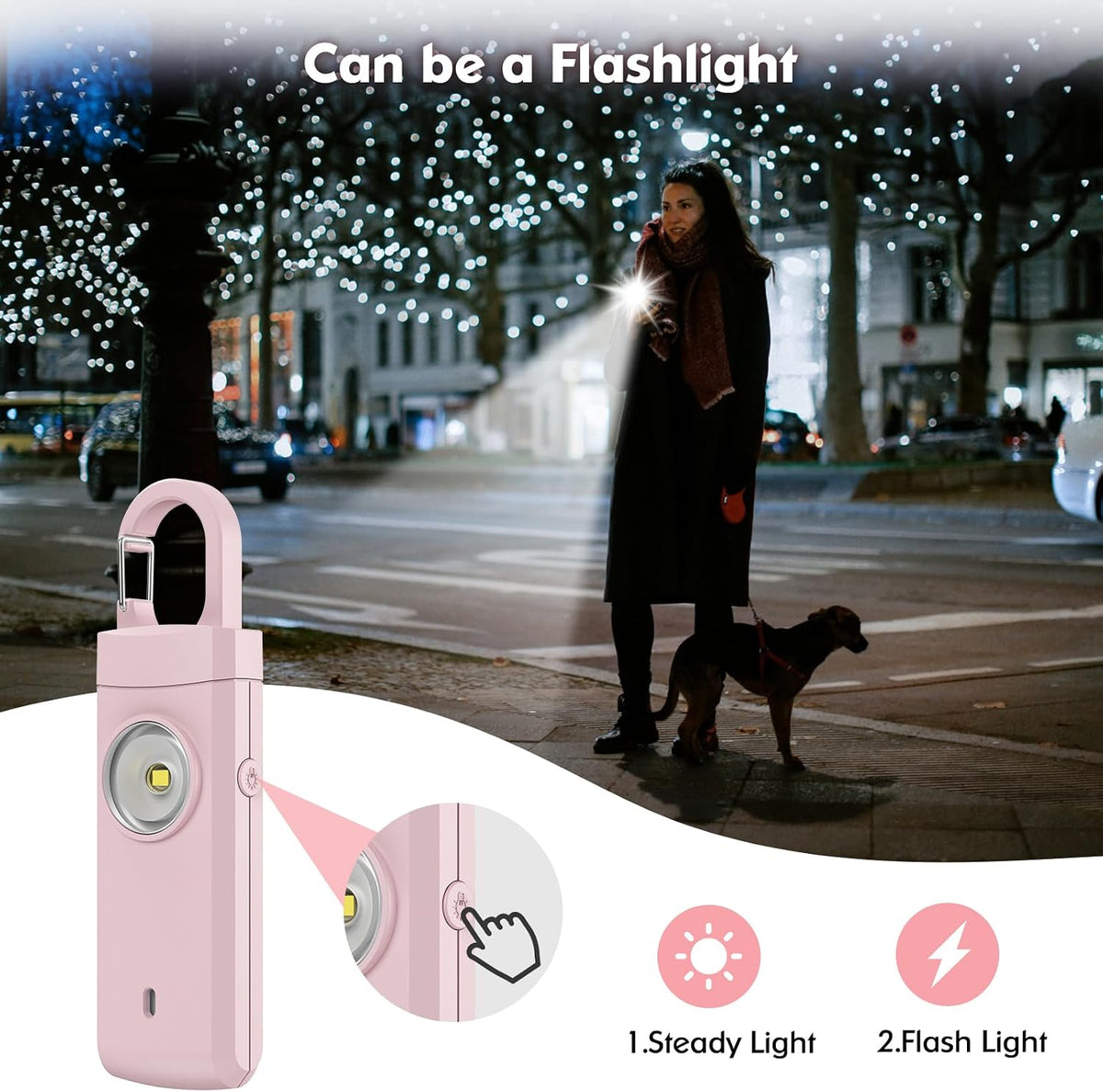 Rechargeable Personal Alarm for Women - Christmas Birthday Gifts for Women, Daughter, College Student, Teen Girl, Elders, Kids, Siren Alarm, USB Charging, Pink