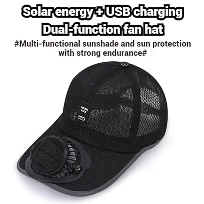 Solar & USB Rechargeable Fan Hat, Breathable Mesh Cooling Baseball Cap, Summer Sun Protection Cap for Outdoor Hiking, Fishing, Golf, Camping