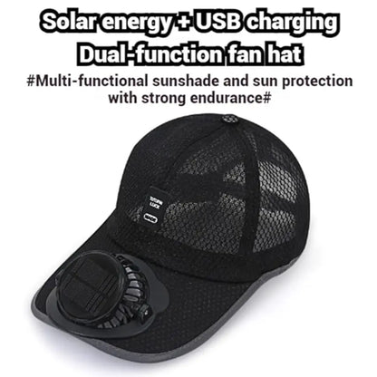 Solar & USB Rechargeable Fan Hat, Breathable Mesh Cooling Baseball Cap, Summer Sun Protection Cap for Outdoor Hiking, Fishing, Golf, Camping