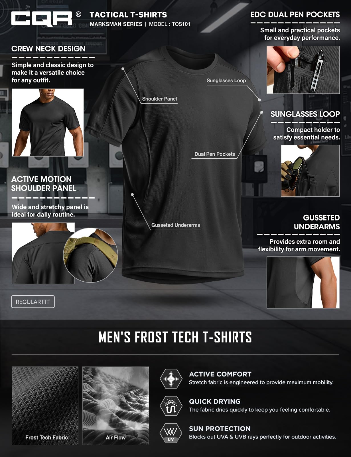 CQR Men's Short Sleeve Military Tactical T-Shirt, Athletic Gym Training Army Shirts, Outdoor Hiking Workout Shirt