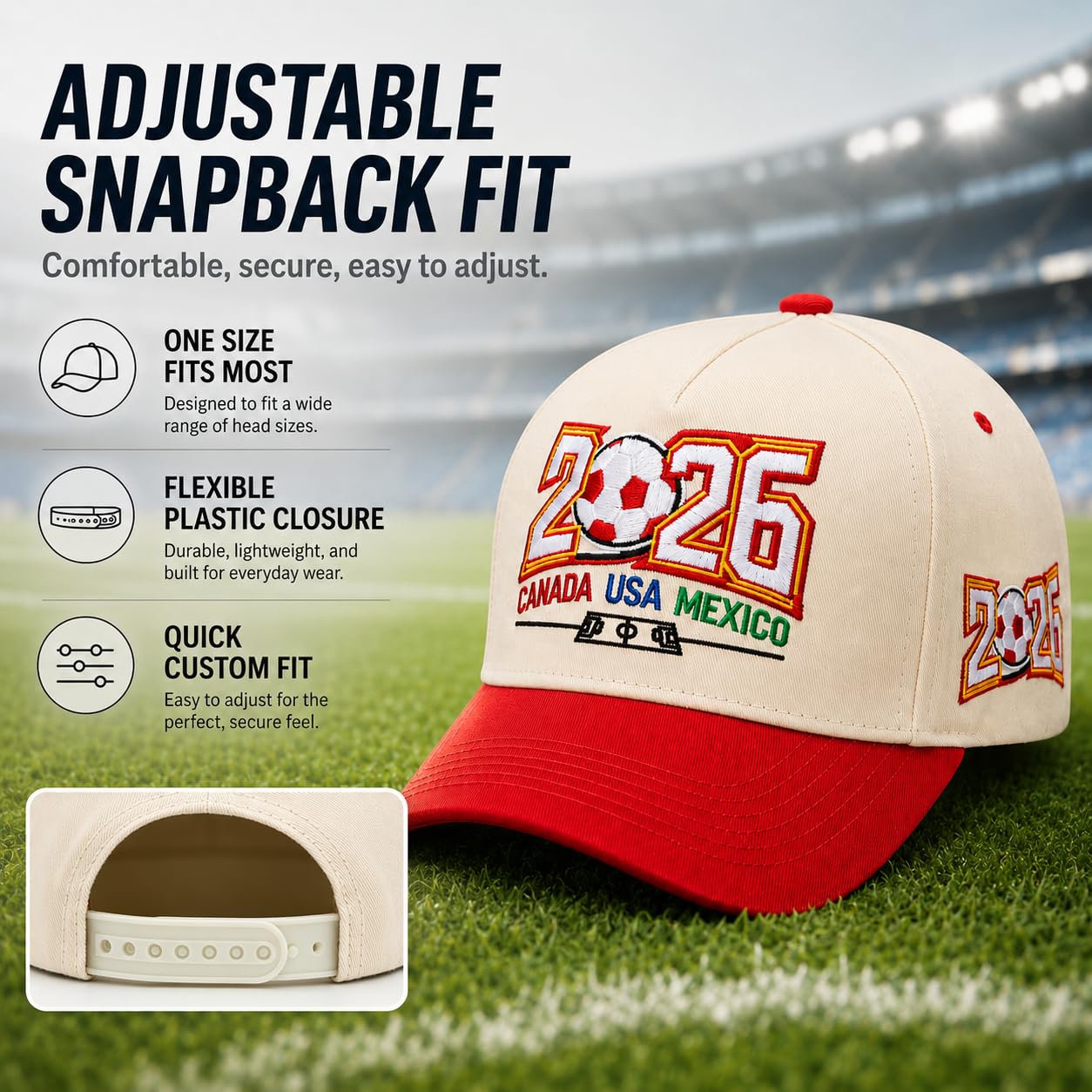 2026 Soccer Fan Baseball Cap, USA Canada Mexico Inspired Embroidered Cotton Hat, Adjustable Game Day Sports Cap