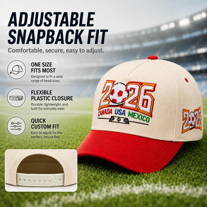 2026 Soccer Fan Baseball Cap, USA Canada Mexico Inspired Embroidered Cotton Hat, Adjustable Game Day Sports Cap