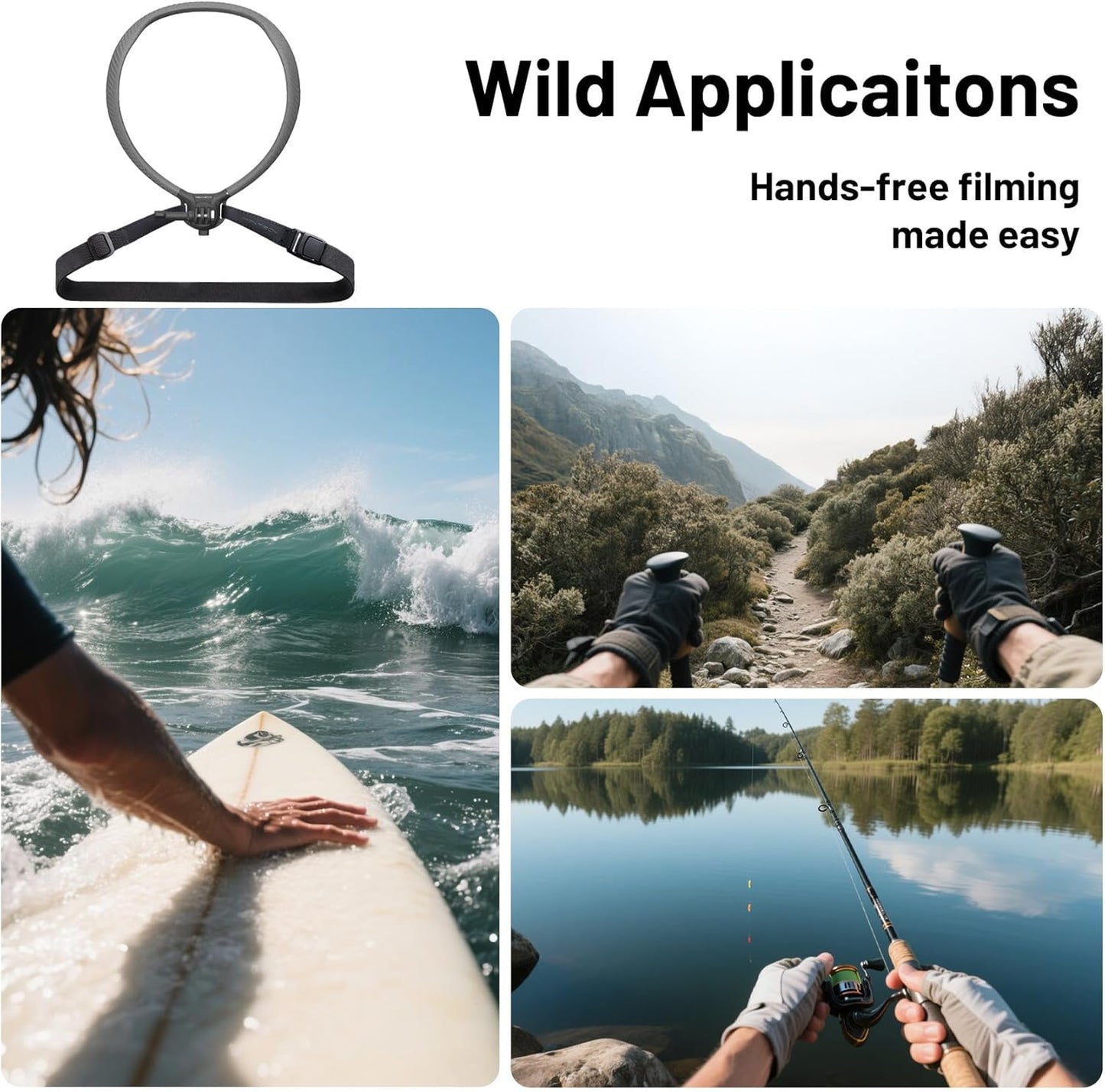 Caplock Action Camera Neck Mount, Large Size, Quick Release Neck Camera Holder & Chest Strap, Hands-Free POV Vlogging for DJI OSMO Action 6/5 Pro/Pocket 4/3/Xtra Muse, Gopro 13-10, Insta360
