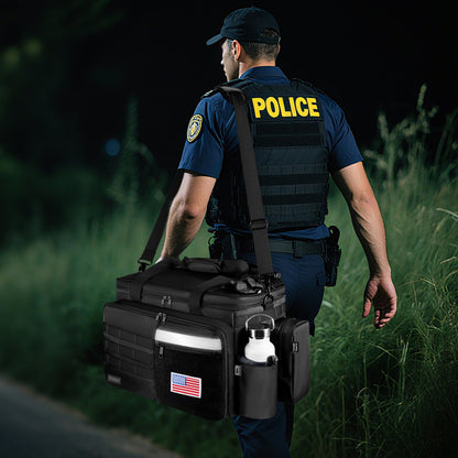 Patrol Bag Law Enforcement, Extra Large Police Gear Bag for Car Front Seat Organizer with a MOLLE Pouch & 15.6In Laptop Layer, Multiple Compartments Police Duty Bags Fit Vehicle Passenger Seat, Black