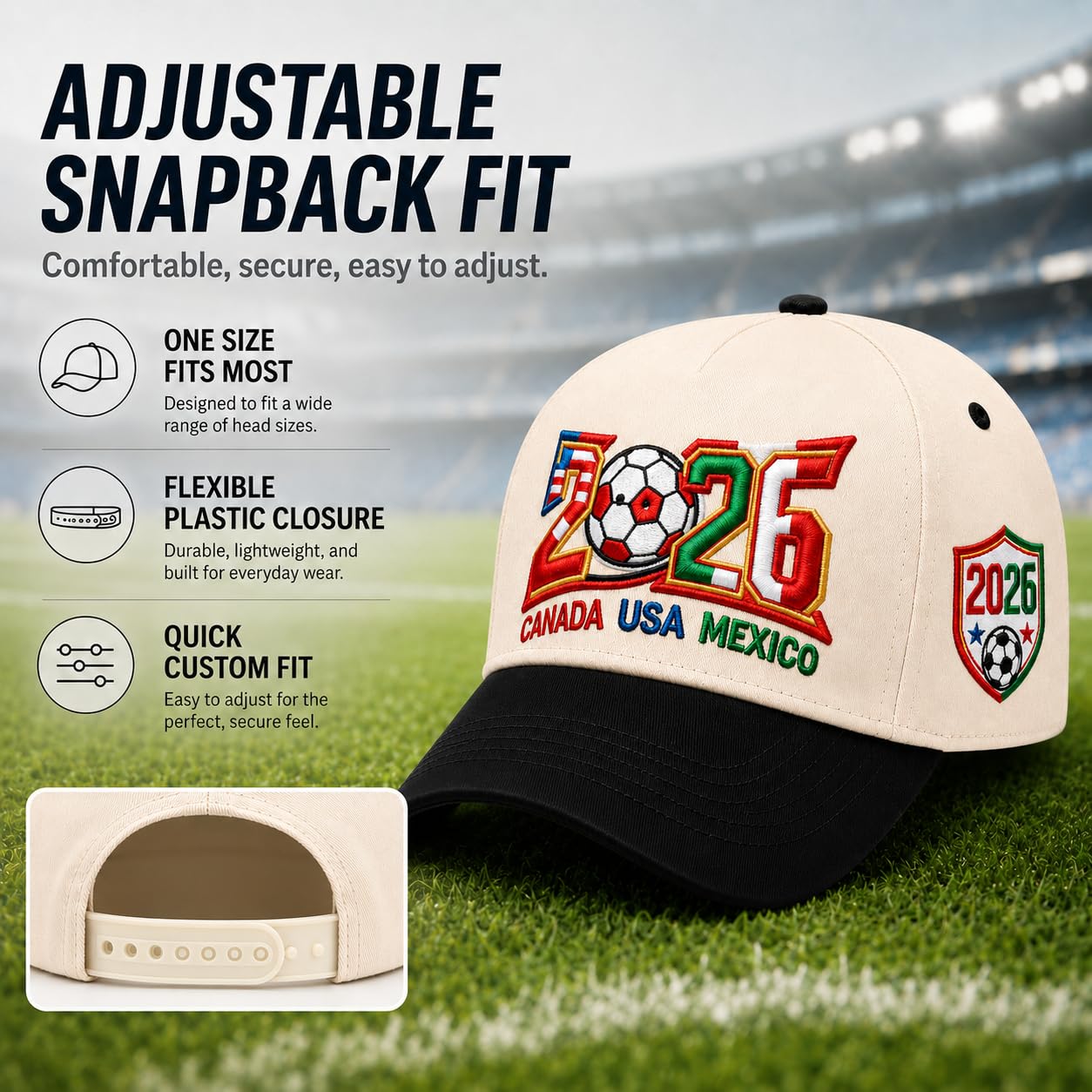 2026 Soccer Fan Baseball Cap, USA Canada Mexico Inspired Embroidered Cotton Hat, Adjustable Game Day Sports Cap