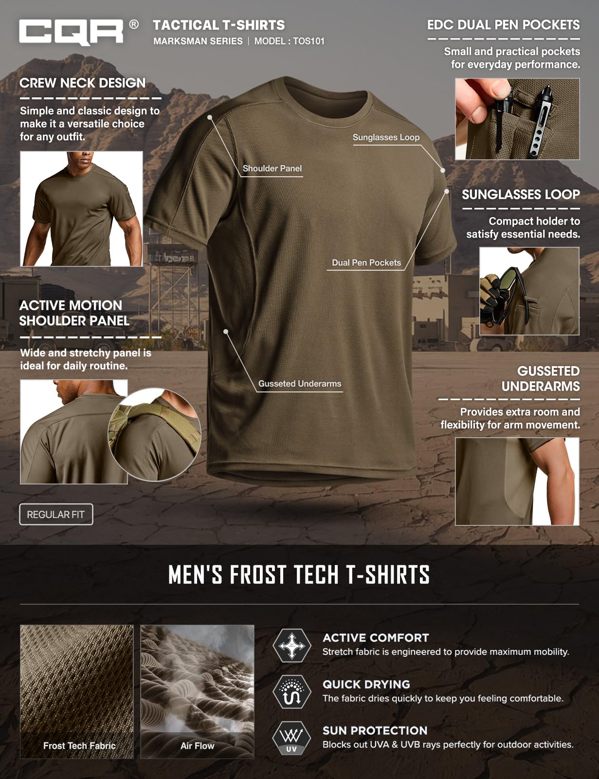 CQR Men's Short Sleeve Military Tactical T-Shirt, Athletic Gym Training Army Shirts, Outdoor Hiking Workout Shirt