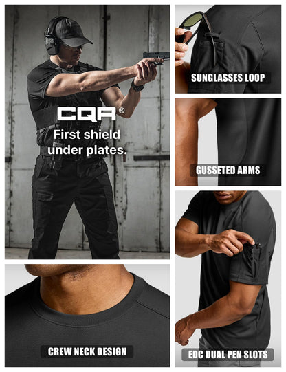 CQR Men's Short Sleeve Military Tactical T-Shirt, Athletic Gym Training Army Shirts, Outdoor Hiking Workout Shirt