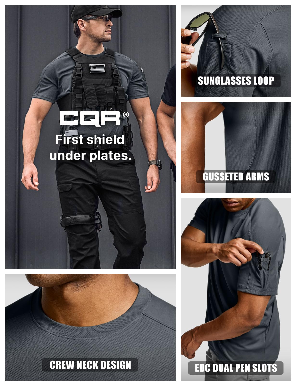 CQR Men's Short Sleeve Military Tactical T-Shirt, Athletic Gym Training Army Shirts, Outdoor Hiking Workout Shirt