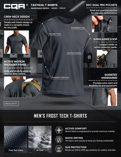 CQR Men's Short Sleeve Military Tactical T-Shirt, Athletic Gym Training Army Shirts, Outdoor Hiking Workout Shirt