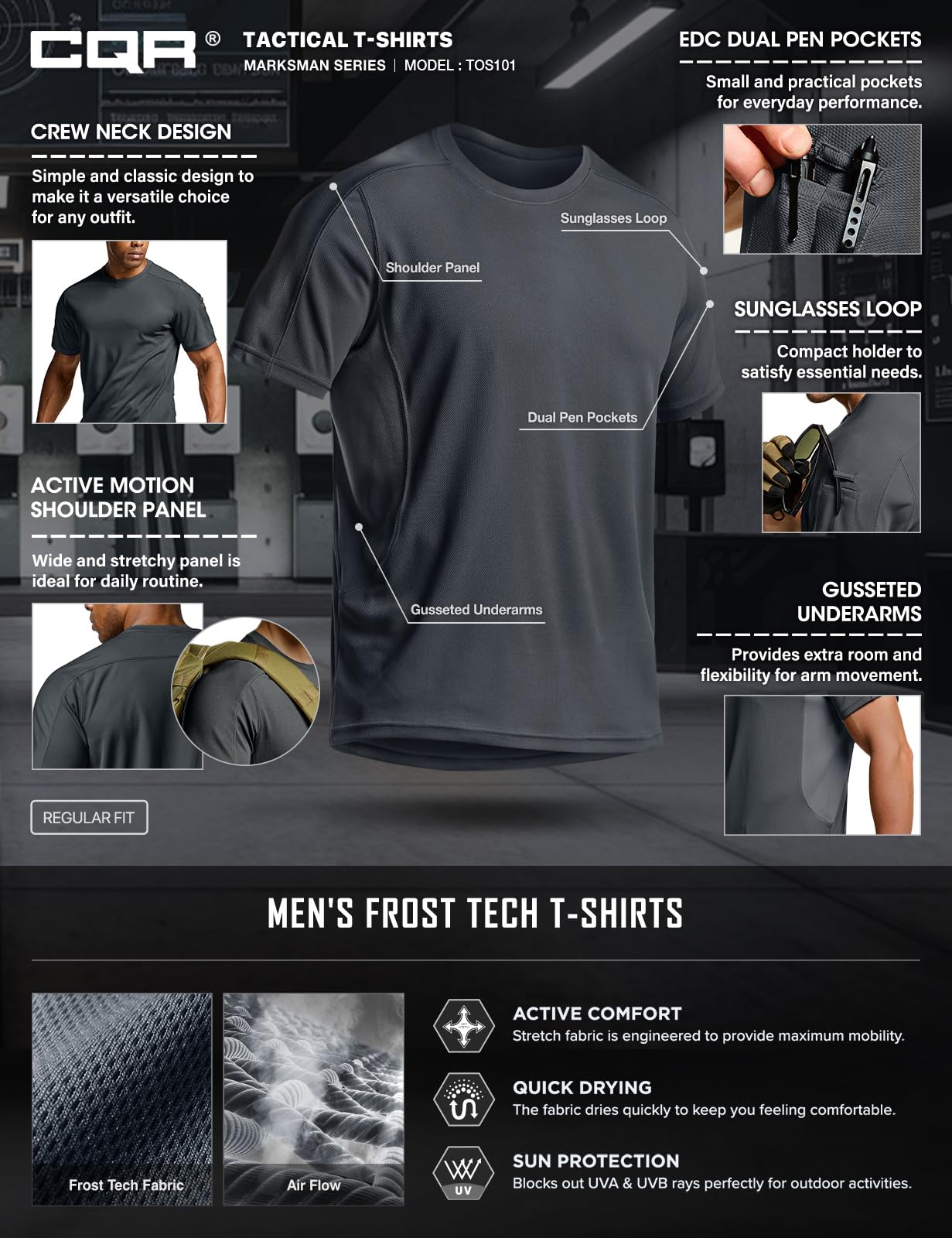 CQR Men's Short Sleeve Military Tactical T-Shirt, Athletic Gym Training Army Shirts, Outdoor Hiking Workout Shirt