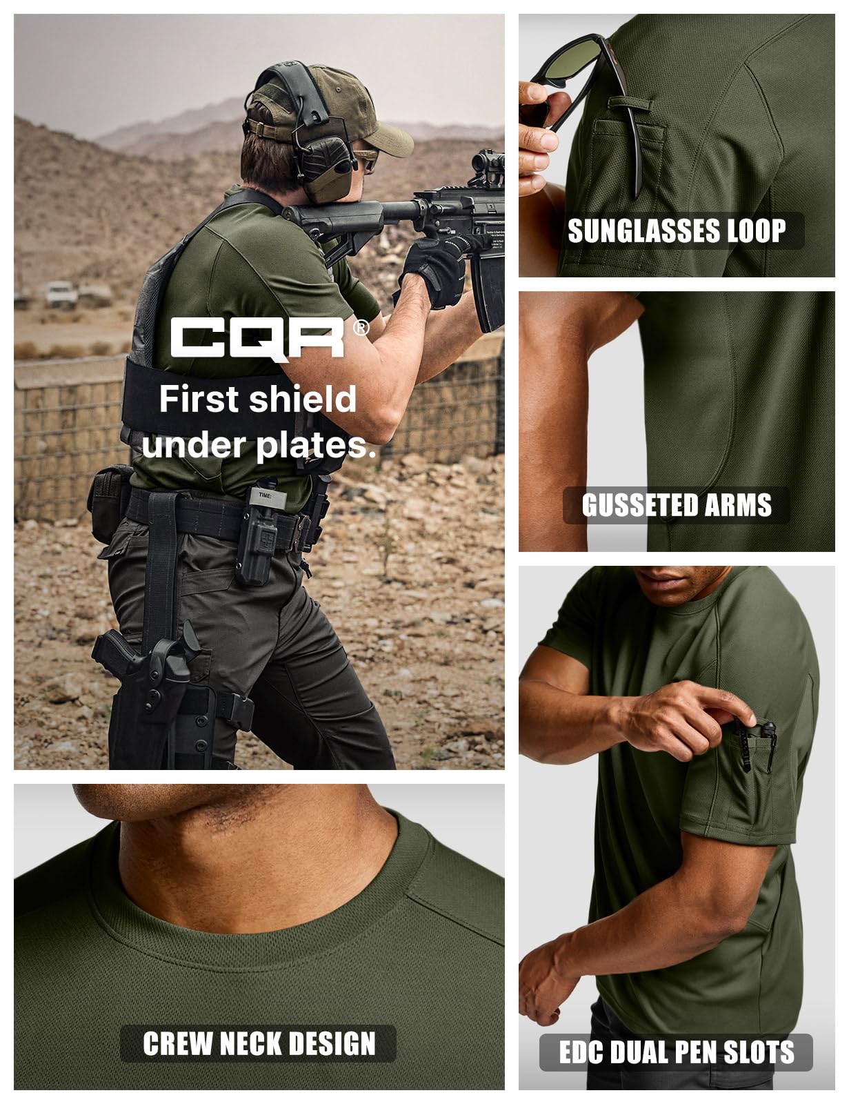 CQR Men's Short Sleeve Military Tactical T-Shirt, Athletic Gym Training Army Shirts, Outdoor Hiking Workout Shirt