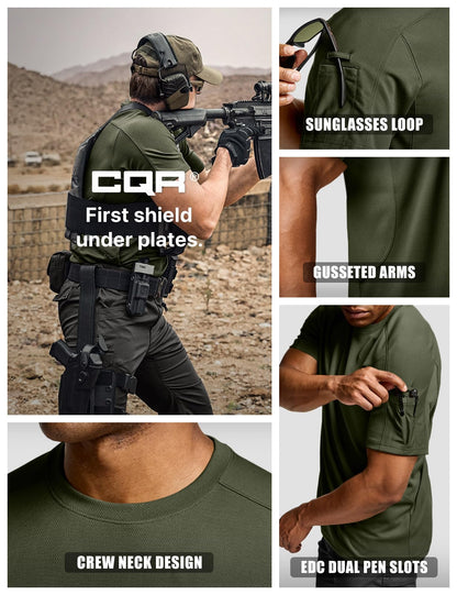 CQR Men's Short Sleeve Military Tactical T-Shirt, Athletic Gym Training Army Shirts, Outdoor Hiking Workout Shirt