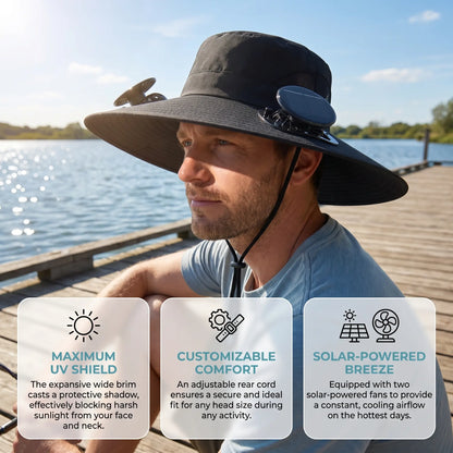 Solar Cooling Fan Hat for Men Women | Wide Brim UV Protection Sun Hat with Dual Solar Fans | Breathable Adjustable Outdoor Hat for Fishing Camping Hiking Beach,Summerwins