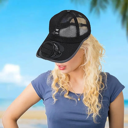 Solar & USB Rechargeable Fan Hat, Breathable Mesh Cooling Baseball Cap, Summer Sun Protection Cap for Outdoor Hiking, Fishing, Golf, Camping