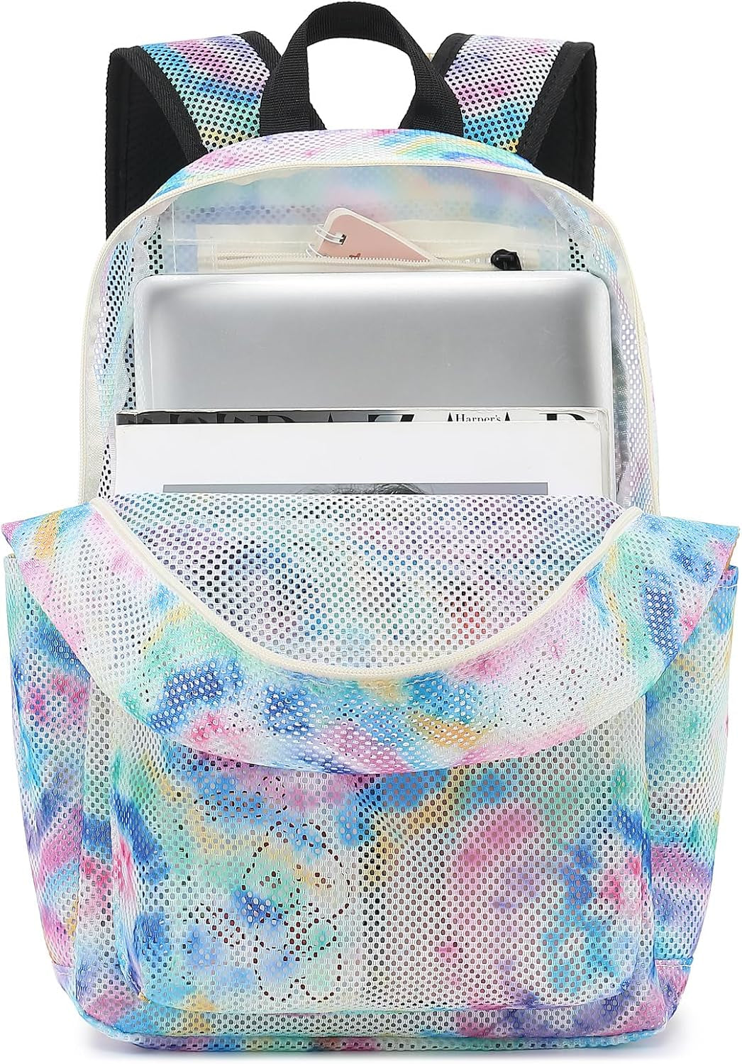 Tie Dye Mesh Backpack for Girls Women, Semi-Transparent Kids School Backpack College Bookbag for Beach Gym Travel
