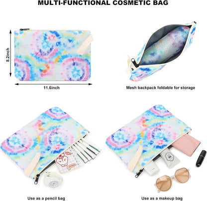Tie Dye Mesh Backpack for Girls Women, Semi-Transparent Kids School Backpack College Bookbag for Beach Gym Travel