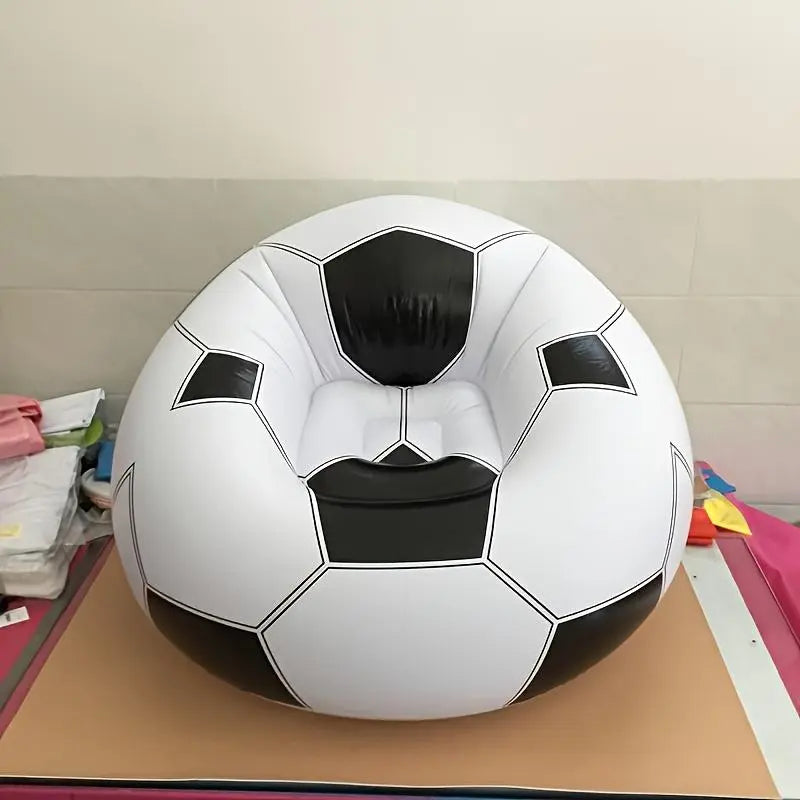 Inflatable Football Pattern Single Sofa - Durable PVC Lounge Chair for Indoor and Outdoor Use, Portable Design for Camping and Leisure (Air Pump Not Included)