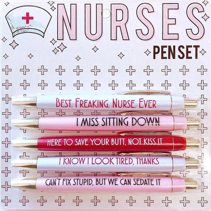 2025 Inspirational 5-Piece Nurse Pen Set - Novelty Ballpoint Pens for Medical Students and Professionals