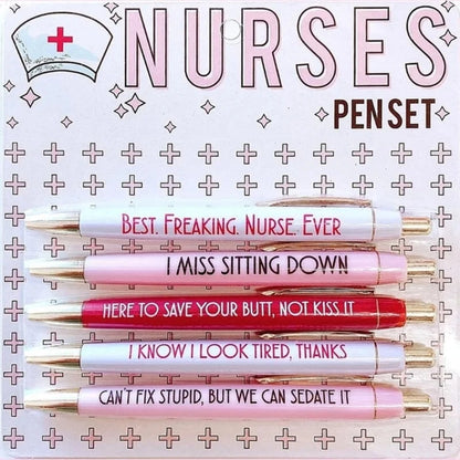 2025 Inspirational 5-Piece Nurse Pen Set - Novelty Ballpoint Pens for Medical Students and Professionals