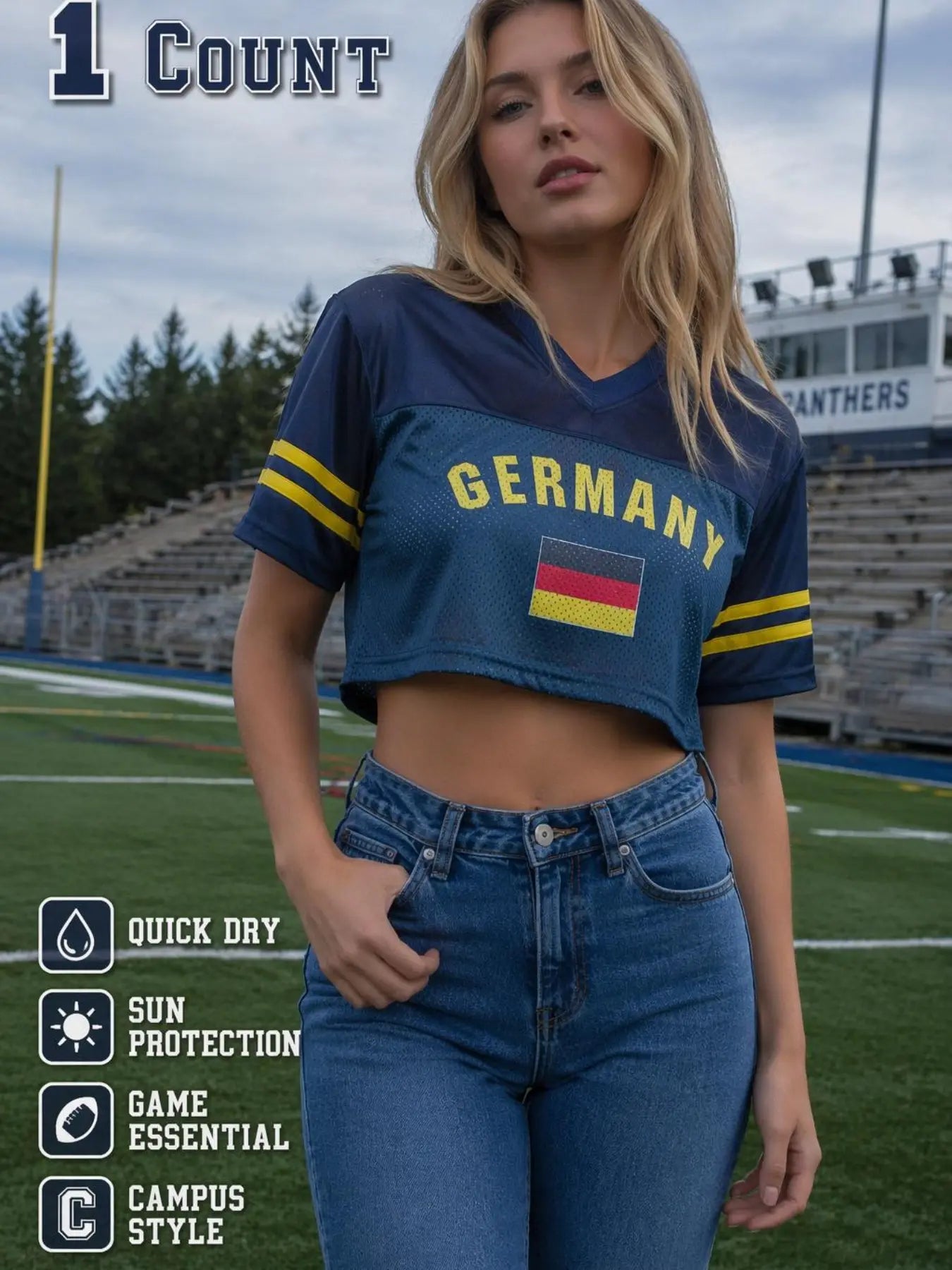 KTYSDE Women's Printed Cropped Soccer Jersey - V Neck Mesh Short Sleeve Casual Streetwear Crop Top for Soccer Fans Featuring USA, Brazil, Argentina, Mexico, England, Germany, France, Spain, Portugal, Italy, Netherlands, Japan, South Korea, Uruguay, and South Africa for Game Day and Daily Wear