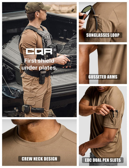 CQR Men's Short Sleeve Military Tactical T-Shirt, Athletic Gym Training Army Shirts, Outdoor Hiking Workout Shirt