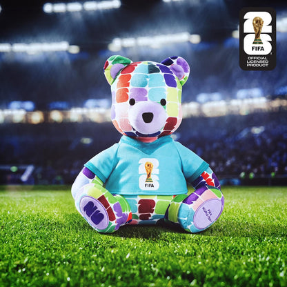 FIFA World Cup 2026 10-Inch Colorful Bear Plush - Official 2026 World Cup Collectible with FIFA Trophy Logo Tee - Ages 3+