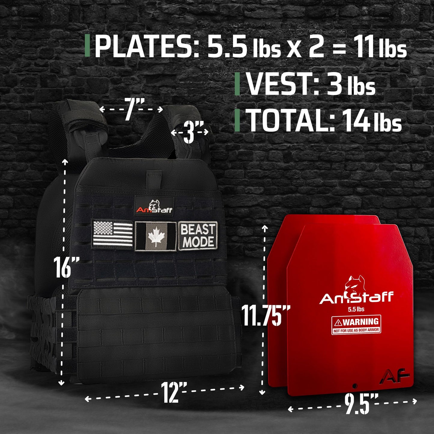 Amstaff Tactical Weighted Vest - Adjustable Weight Vests - Versatile Wearable Vest for Fitness Workouts, Strength and Endurance Training, Running